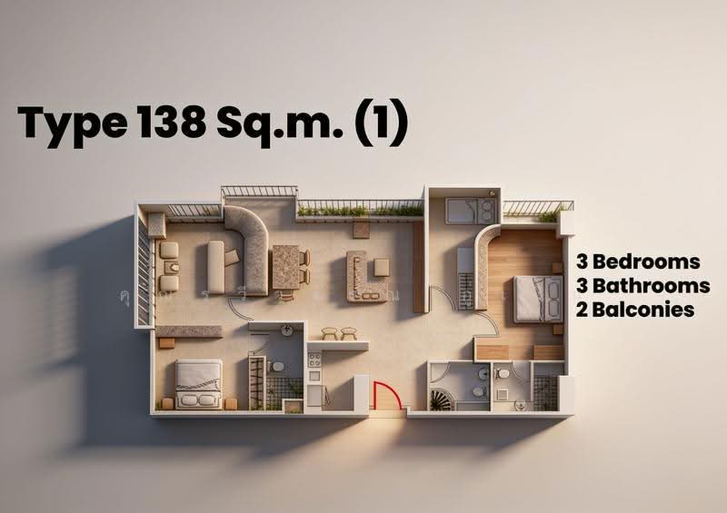 The Fourwings Residence, Bangkok, 335 Srinakarin, Hua Mak, Bang Kapi, Bangkok, 3 Bedrooms, 134 sqm, Condo For Rent, by คุณรวีวรรณ อู่เงิน, 500628968 - DDproperty.com