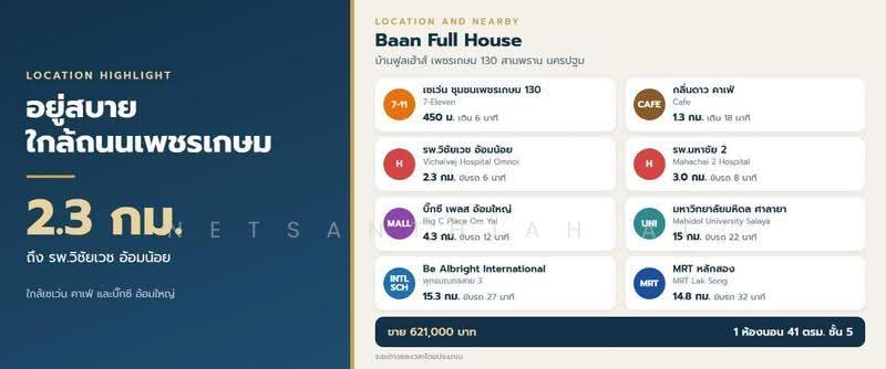 Baan Full House, Nakhon Pathom, Petchkasem Road, Rai Khing, Sam Phran, Nakhon Pathom, 1 Bedroom, 41 sqm, Condo For Sale, by Netsanthiah Ai, 500633977 - DDproperty.com