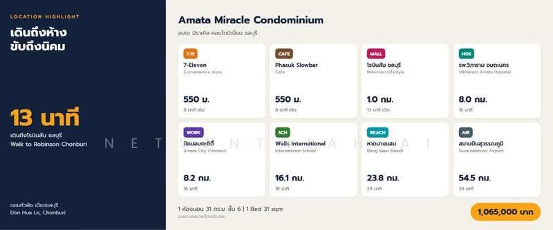 Amata Miracle Chonburi, Chon Buri (Pattaya), Donhualor Road, Don Hualo, Muang Chon Buri, Chon Buri (Pattaya), 1 Bedroom, 31 sqm, Condo For Sale, by Netsanthiah Ai, 500634063 - DDproperty.com