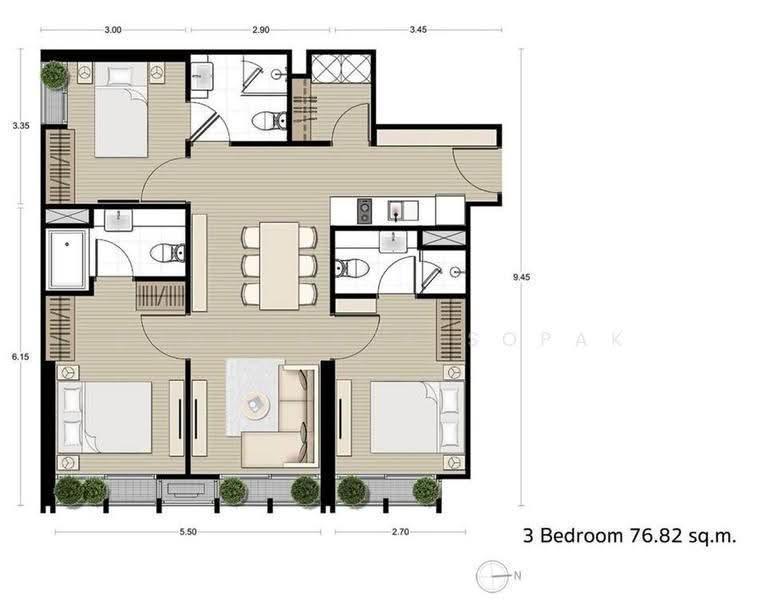 Noble BE33, Bangkok, 19 Soi Sukhumvit 33, Khlong Tan Nua, Watthana, Bangkok, 3 Bedrooms, 76 sqm, Condo For Rent, by Boonraksa Sopak, 500662053 - DDproperty.com