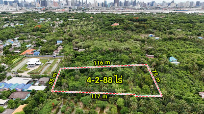 ขาย - ขายที่ดินติดคลองในคุ้งบางกะเจ้า ถนนเพชรหึงษ์ซอยวัดราษฎร์รังสรรค์ 4-2-88 ไร่, สมุทรปราการ