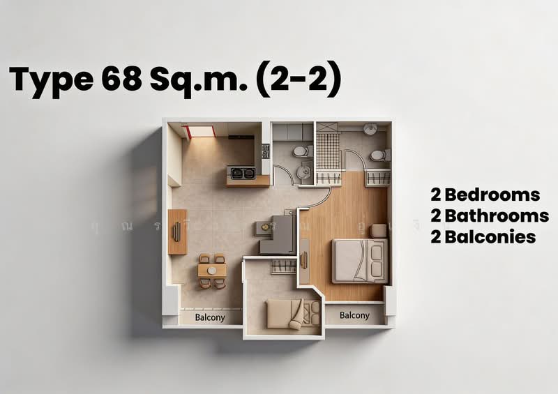 The Fourwings Residence, Bangkok, 335 Srinakarin, Hua Mak, Bang Kapi, Bangkok, 2 Bedrooms, 68 sqm, Condo For Rent, by คุณรวีวรรณ อู่เงิน, 60050033 - DDproperty.com