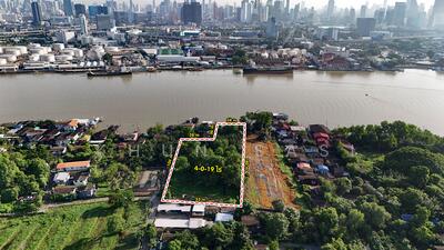 ขาย - ที่ดินติดแม่น้ำเจ้าพระยาในคุ้งบางกะเจ้า ตรงข้ามคลองเตย 4-0-19 ไร่, สมุทรปราการ