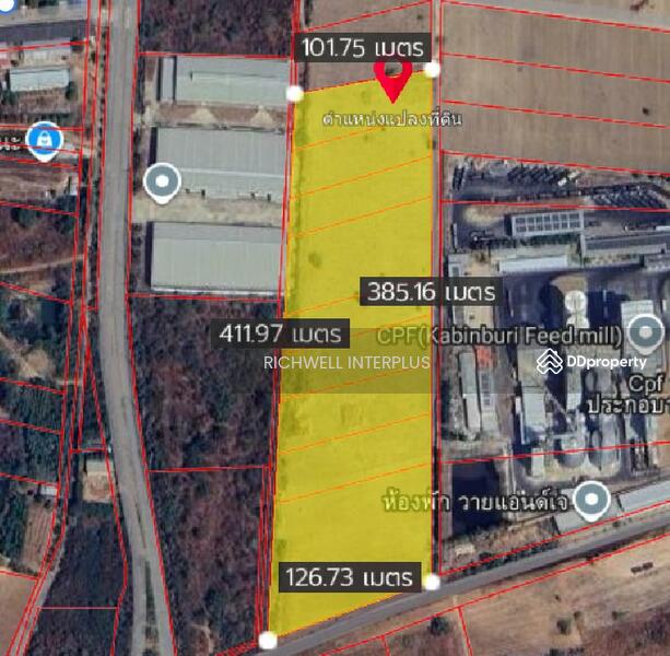 For Sale - Purple land for sale in Lad Takhian, 24 rai, next to CPF factory, near Road 304, 700 meters,, Prachin Buri