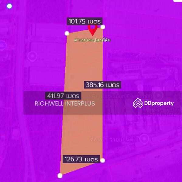 For Sale - Purple land for sale in Lad Takhian, 24 rai, next to CPF factory, near Road 304, 700 meters,, Prachin Buri