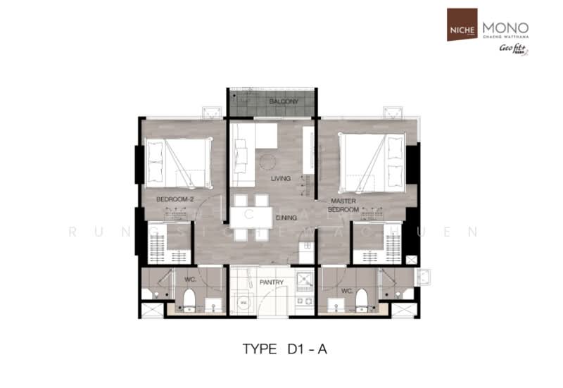 Niche Mono Chaengwattana, Nonthaburi, Chaeng Watthana Rd., Khlong Klue, Pak Kret, Nonthaburi, 2 Bedrooms, 53 sqm, Condo For Rent, by Kulchalit Rungsichewachuen, 60179562 - DDproperty.com