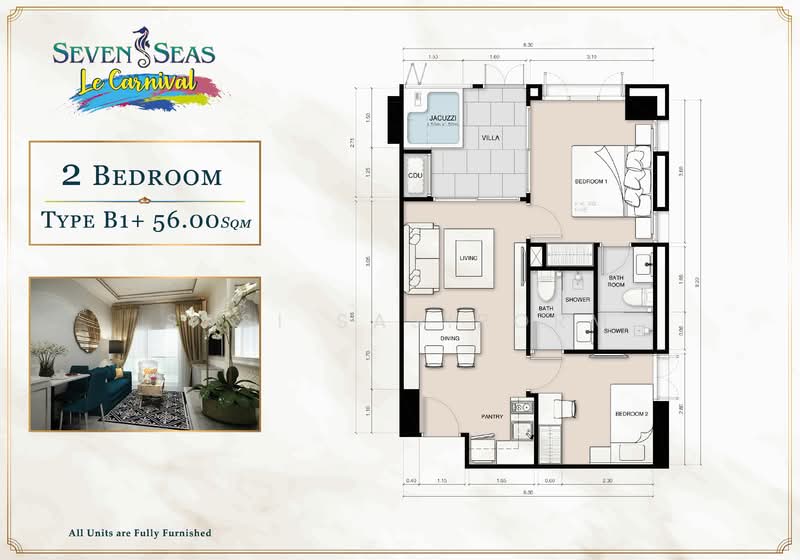 Seven Seas Le Carnival, Chon Buri (Pattaya), Bun Kanchana Alley, Nong Pru, Bang Lamung (Pattaya), Chon Buri (Pattaya), 2 Bedrooms, 56 sqm, Condo For Sale, by Panupan (Bond) Thongpan, 60254458 - DDproperty.com