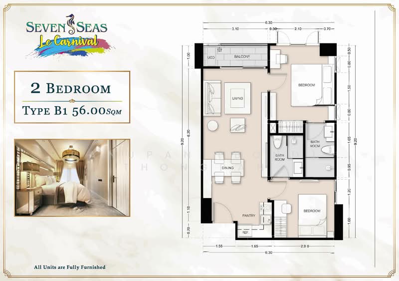 Seven Seas Le Carnival, Chon Buri (Pattaya), Bun Kanchana Alley, Nong Pru, Bang Lamung (Pattaya), Chon Buri (Pattaya), 2 Bedrooms, 56 sqm, Condo For Sale, by Panupan (Bond) Thongpan, 60255490 - DDproperty.com