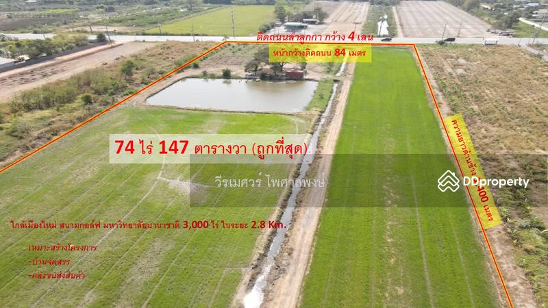 ขายที่ดินติดถนนลำลูกกา กว้าง 4 เลน เหมาะสร้างโครงการ บ้านจัดสรร คลังขนส่งสินค้า
