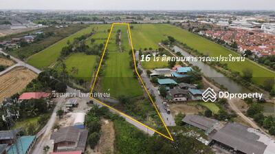 ขาย - ขาย ที่ดิน บางบัวทอง ตำแหน่งใกล้ Central Westgate (ใกล้ดูโฮมบางบัวทอง เพียง 1 Km.) 16 ไร่, นนทบุรี