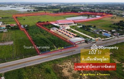 ขาย - ขายที่ดิน อำเภอเมืองพิษณุโลก ถนนวัดจุฬามณี - บางกระทุ่ม (สำหรับทำโครงการ จัดสรร) 102 ไร่, พิษณุโลก